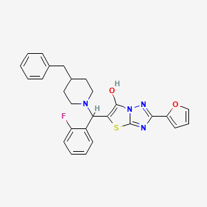 molecular formula C27H25FN4O2S B6488032 5-[(4-benzylpiperidin-1-yl)(2-fluorophenyl)methyl]-2-(furan-2-yl)-[1,2,4]triazolo[3,2-b][1,3]thiazol-6-ol CAS No. 887221-60-5
