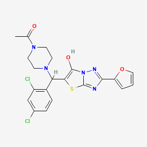 molecular formula C21H19Cl2N5O3S B6488085 1-{4-[(2,4-dichlorophenyl)[2-(furan-2-yl)-6-hydroxy-[1,2,4]triazolo[3,2-b][1,3]thiazol-5-yl]methyl]piperazin-1-yl}ethan-1-one CAS No. 887223-01-0