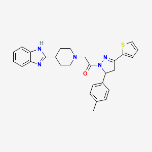 molecular formula C28H29N5OS B6488106 2-[4-(1H-1,3-benzodiazol-2-yl)piperidin-1-yl]-1-[5-(4-methylphenyl)-3-(thiophen-2-yl)-4,5-dihydro-1H-pyrazol-1-yl]ethan-1-one CAS No. 887215-35-2