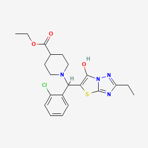 molecular formula C21H25ClN4O3S B6488128 ethyl 1-[(2-chlorophenyl)({2-ethyl-6-hydroxy-[1,2,4]triazolo[3,2-b][1,3]thiazol-5-yl})methyl]piperidine-4-carboxylate CAS No. 887218-95-3