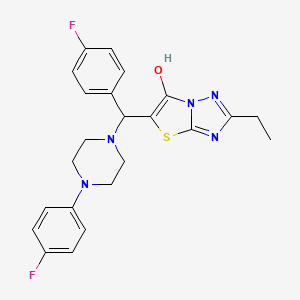 molecular formula C23H23F2N5OS B6488188 2-ethyl-5-[(4-fluorophenyl)[4-(4-fluorophenyl)piperazin-1-yl]methyl]-[1,2,4]triazolo[3,2-b][1,3]thiazol-6-ol CAS No. 887220-06-6