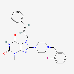 molecular formula C26H27FN6O2 B6488243 8-{4-[(2-fluorophenyl)methyl]piperazin-1-yl}-3-methyl-7-[(2E)-3-phenylprop-2-en-1-yl]-2,3,6,7-tetrahydro-1H-purine-2,6-dione CAS No. 898419-94-8