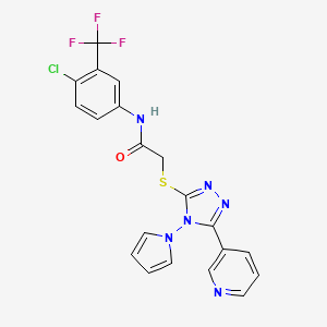molecular formula C20H14ClF3N6OS B6488280 N-[4-chloro-3-(trifluoromethyl)phenyl]-2-{[5-(pyridin-3-yl)-4-(1H-pyrrol-1-yl)-4H-1,2,4-triazol-3-yl]sulfanyl}acetamide CAS No. 886943-31-3