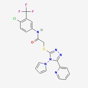 molecular formula C20H14ClF3N6OS B6488286 N-[4-chloro-3-(trifluoromethyl)phenyl]-2-{[5-(pyridin-2-yl)-4-(1H-pyrrol-1-yl)-4H-1,2,4-triazol-3-yl]sulfanyl}acetamide CAS No. 886920-52-1