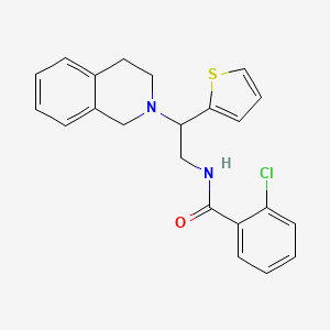 molecular formula C22H21ClN2OS B6488291 2-chloro-N-[2-(1,2,3,4-tetrahydroisoquinolin-2-yl)-2-(thiophen-2-yl)ethyl]benzamide CAS No. 898407-82-4