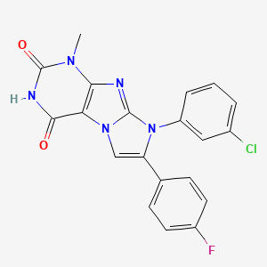 molecular formula C20H13ClFN5O2 B6488661 8-(3-chlorophenyl)-7-(4-fluorophenyl)-1-methyl-1H,2H,3H,4H,8H-imidazo[1,2-g]purine-2,4-dione CAS No. 923368-49-4