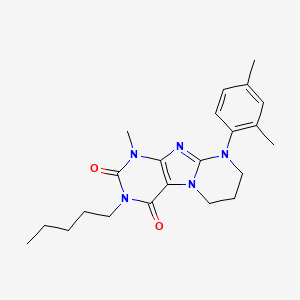 molecular formula C22H29N5O2 B6488688 9-(2,4-dimethylphenyl)-1-methyl-3-pentyl-1H,2H,3H,4H,6H,7H,8H,9H-pyrimido[1,2-g]purine-2,4-dione CAS No. 923399-60-4