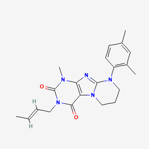 molecular formula C21H25N5O2 B6488690 3-[(2E)-but-2-en-1-yl]-9-(2,4-dimethylphenyl)-1-methyl-1H,2H,3H,4H,6H,7H,8H,9H-pyrimido[1,2-g]purine-2,4-dione CAS No. 941924-36-3