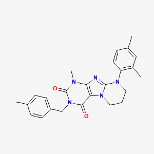 molecular formula C25H27N5O2 B6488691 9-(2,4-dimethylphenyl)-1-methyl-3-[(4-methylphenyl)methyl]-1H,2H,3H,4H,6H,7H,8H,9H-pyrimido[1,2-g]purine-2,4-dione CAS No. 923399-64-8