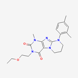 molecular formula C21H27N5O3 B6488699 9-(2,4-dimethylphenyl)-3-(2-ethoxyethyl)-1-methyl-1H,2H,3H,4H,6H,7H,8H,9H-pyrimido[1,2-g]purine-2,4-dione CAS No. 923399-76-2