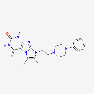 molecular formula C22H27N7O2 B6488713 1,6,7-trimethyl-8-[2-(4-phenylpiperazin-1-yl)ethyl]-1H,2H,3H,4H,8H-imidazo[1,2-g]purine-2,4-dione CAS No. 919019-70-8