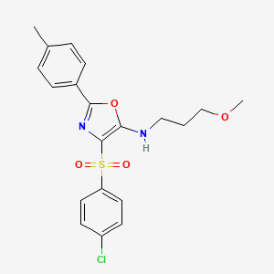 molecular formula C20H21ClN2O4S B6488748 4-(4-chlorobenzenesulfonyl)-N-(3-methoxypropyl)-2-(4-methylphenyl)-1,3-oxazol-5-amine CAS No. 862739-48-8
