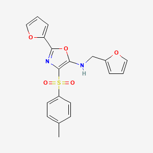 molecular formula C19H16N2O5S B6488755 2-(furan-2-yl)-N-[(furan-2-yl)methyl]-4-(4-methylbenzenesulfonyl)-1,3-oxazol-5-amine CAS No. 862793-37-1