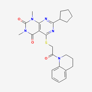 molecular formula C24H27N5O3S B6488814 7-cyclopentyl-1,3-dimethyl-5-{[2-oxo-2-(1,2,3,4-tetrahydroquinolin-1-yl)ethyl]sulfanyl}-1H,2H,3H,4H-[1,3]diazino[4,5-d]pyrimidine-2,4-dione CAS No. 872612-60-7