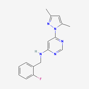 molecular formula C16H16FN5 B6488920 6-(3,5-dimethyl-1H-pyrazol-1-yl)-N-[(2-fluorophenyl)methyl]pyrimidin-4-amine CAS No. 1190024-00-0