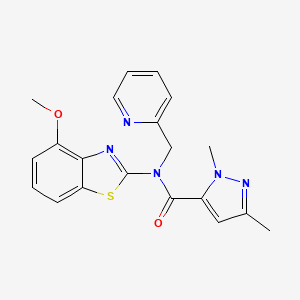molecular formula C20H19N5O2S B6489007 N-(4-methoxy-1,3-benzothiazol-2-yl)-1,3-dimethyl-N-[(pyridin-2-yl)methyl]-1H-pyrazole-5-carboxamide CAS No. 1014090-42-6