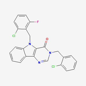 molecular formula C24H16Cl2FN3O B6489125 5-[(2-chloro-6-fluorophenyl)methyl]-3-[(2-chlorophenyl)methyl]-3H,4H,5H-pyrimido[5,4-b]indol-4-one CAS No. 1216585-10-2