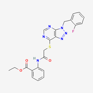 molecular formula C22H19FN6O3S B6489369 ethyl 2-[2-({3-[(2-fluorophenyl)methyl]-3H-[1,2,3]triazolo[4,5-d]pyrimidin-7-yl}sulfanyl)acetamido]benzoate CAS No. 863458-75-7