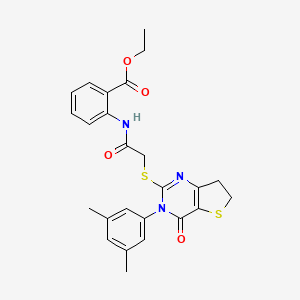 molecular formula C25H25N3O4S2 B6489402 ethyl 2-(2-{[3-(3,5-dimethylphenyl)-4-oxo-3H,4H,6H,7H-thieno[3,2-d]pyrimidin-2-yl]sulfanyl}acetamido)benzoate CAS No. 877653-72-0