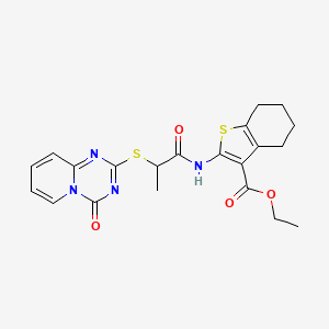 molecular formula C21H22N4O4S2 B6489439 ethyl 2-[2-({4-oxo-4H-pyrido[1,2-a][1,3,5]triazin-2-yl}sulfanyl)propanamido]-4,5,6,7-tetrahydro-1-benzothiophene-3-carboxylate CAS No. 896329-13-8