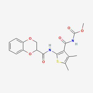 molecular formula C18H18N2O6S B6489451 methyl N-[2-(2,3-dihydro-1,4-benzodioxine-2-amido)-4,5-dimethylthiophene-3-carbonyl]carbamate CAS No. 896309-30-1
