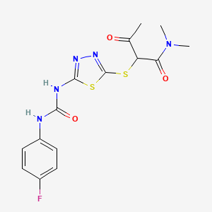 molecular formula C15H16FN5O3S2 B6489462 2-[(5-{[(4-fluorophenyl)carbamoyl]amino}-1,3,4-thiadiazol-2-yl)sulfanyl]-N,N-dimethyl-3-oxobutanamide CAS No. 886937-50-4