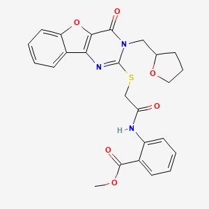 methyl 2-[2-({6-oxo-5-[(oxolan-2-yl)methyl]-8-oxa-3,5-diazatricyclo[7.4.0.0^{2,7}]trideca-1(9),2(7),3,10,12-pentaen-4-yl}sulfanyl)acetamido]benzoate