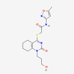 molecular formula C17H22N4O4S B6489509 2-{[1-(3-hydroxypropyl)-2-oxo-1,2,5,6,7,8-hexahydroquinazolin-4-yl]sulfanyl}-N-(5-methyl-1,2-oxazol-3-yl)acetamide CAS No. 899974-05-1