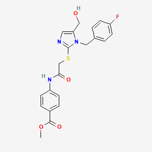 molecular formula C21H20FN3O4S B6489515 methyl 4-[2-({1-[(4-fluorophenyl)methyl]-5-(hydroxymethyl)-1H-imidazol-2-yl}sulfanyl)acetamido]benzoate CAS No. 899955-89-6