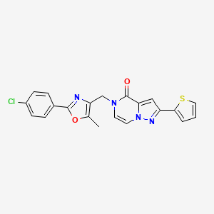 molecular formula C21H15ClN4O2S B6489562 5-{[2-(4-chlorophenyl)-5-methyl-1,3-oxazol-4-yl]methyl}-2-(thiophen-2-yl)-4H,5H-pyrazolo[1,5-a]pyrazin-4-one CAS No. 1357726-98-7