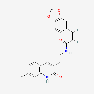 (2Z)-3-(2H-1,3-benzodioxol-5-yl)-N-[2-(7,8-dimethyl-2-oxo-1,2-dihydroquinolin-3-yl)ethyl]prop-2-enamide