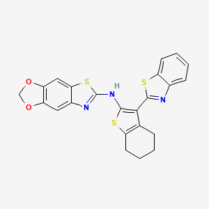 molecular formula C23H17N3O2S3 B6489686 N-[3-(1,3-benzothiazol-2-yl)-4,5,6,7-tetrahydro-1-benzothiophen-2-yl]-4,6-dioxa-10-thia-12-azatricyclo[7.3.0.0^{3,7}]dodeca-1(9),2,7,11-tetraen-11-amine CAS No. 862976-73-6