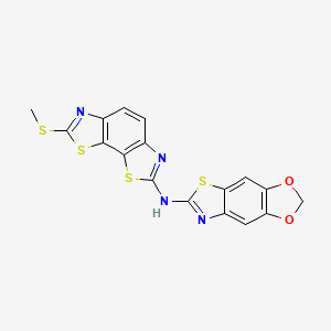 molecular formula C17H10N4O2S4 B6489691 N-[11-(methylsulfanyl)-3,12-dithia-5,10-diazatricyclo[7.3.0.0^{2,6}]dodeca-1(9),2(6),4,7,10-pentaen-4-yl]-4,6-dioxa-10-thia-12-azatricyclo[7.3.0.0^{3,7}]dodeca-1(9),2,7,11-tetraen-11-amine CAS No. 862976-81-6