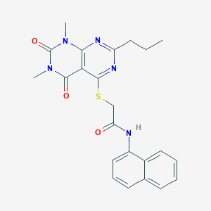 molecular formula C23H23N5O3S B6489705 2-({6,8-dimethyl-5,7-dioxo-2-propyl-5H,6H,7H,8H-[1,3]diazino[4,5-d]pyrimidin-4-yl}sulfanyl)-N-(naphthalen-1-yl)acetamide CAS No. 852170-84-4