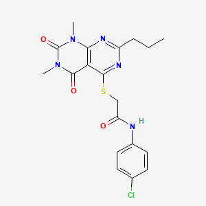 molecular formula C19H20ClN5O3S B6489708 N-(4-chlorophenyl)-2-({6,8-dimethyl-5,7-dioxo-2-propyl-5H,6H,7H,8H-[1,3]diazino[4,5-d]pyrimidin-4-yl}sulfanyl)acetamide CAS No. 852171-10-9