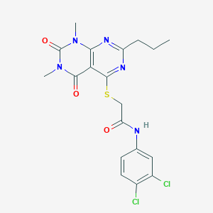 molecular formula C19H19Cl2N5O3S B6489713 N-(3,4-dichlorophenyl)-2-({6,8-dimethyl-5,7-dioxo-2-propyl-5H,6H,7H,8H-[1,3]diazino[4,5-d]pyrimidin-4-yl}sulfanyl)acetamide CAS No. 852171-16-5