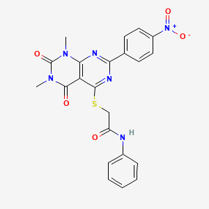 molecular formula C22H18N6O5S B6489722 2-{[6,8-dimethyl-2-(4-nitrophenyl)-5,7-dioxo-5H,6H,7H,8H-[1,3]diazino[4,5-d]pyrimidin-4-yl]sulfanyl}-N-phenylacetamide CAS No. 847190-35-6
