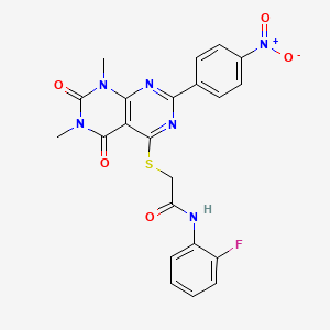 molecular formula C22H17FN6O5S B6489725 2-{[6,8-dimethyl-2-(4-nitrophenyl)-5,7-dioxo-5H,6H,7H,8H-[1,3]diazino[4,5-d]pyrimidin-4-yl]sulfanyl}-N-(2-fluorophenyl)acetamide CAS No. 847190-36-7