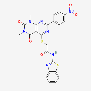 molecular formula C23H17N7O5S2 B6489742 N-(1,3-benzothiazol-2-yl)-2-{[6,8-dimethyl-2-(4-nitrophenyl)-5,7-dioxo-5H,6H,7H,8H-[1,3]diazino[4,5-d]pyrimidin-4-yl]sulfanyl}acetamide CAS No. 847190-60-7