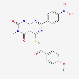 molecular formula C23H19N5O6S B6489746 5-{[2-(4-methoxyphenyl)-2-oxoethyl]sulfanyl}-1,3-dimethyl-7-(4-nitrophenyl)-1H,2H,3H,4H-[1,3]diazino[4,5-d]pyrimidine-2,4-dione CAS No. 847190-78-7