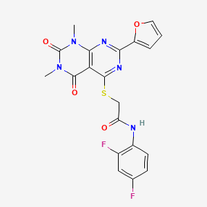 molecular formula C20H15F2N5O4S B6489752 N-(2,4-difluorophenyl)-2-{[2-(furan-2-yl)-6,8-dimethyl-5,7-dioxo-5H,6H,7H,8H-[1,3]diazino[4,5-d]pyrimidin-4-yl]sulfanyl}acetamide CAS No. 847190-95-8