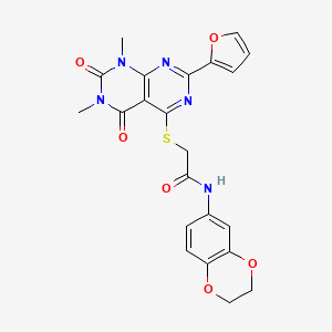 molecular formula C22H19N5O6S B6489753 N-(2,3-dihydro-1,4-benzodioxin-6-yl)-2-{[2-(furan-2-yl)-6,8-dimethyl-5,7-dioxo-5H,6H,7H,8H-[1,3]diazino[4,5-d]pyrimidin-4-yl]sulfanyl}acetamide CAS No. 847191-02-0