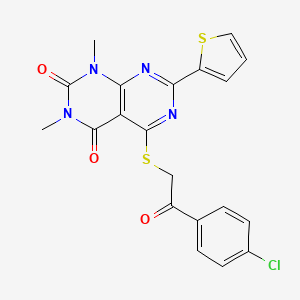 molecular formula C20H15ClN4O3S2 B6489778 5-{[2-(4-chlorophenyl)-2-oxoethyl]sulfanyl}-1,3-dimethyl-7-(thiophen-2-yl)-1H,2H,3H,4H-[1,3]diazino[4,5-d]pyrimidine-2,4-dione CAS No. 847192-37-4
