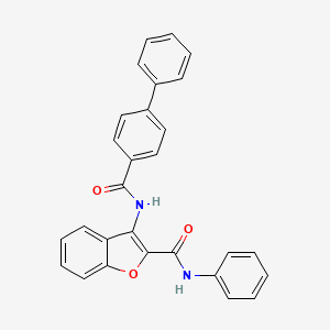 molecular formula C28H20N2O3 B6489790 3-{[1,1'-biphenyl]-4-amido}-N-phenyl-1-benzofuran-2-carboxamide CAS No. 887887-48-1