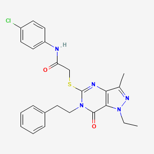 molecular formula C24H24ClN5O2S B6489806 N-(4-chlorophenyl)-2-{[1-ethyl-3-methyl-7-oxo-6-(2-phenylethyl)-1H,6H,7H-pyrazolo[4,3-d]pyrimidin-5-yl]sulfanyl}acetamide CAS No. 1359445-78-5