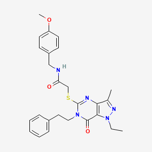 2-{[1-ethyl-3-methyl-7-oxo-6-(2-phenylethyl)-1H,6H,7H-pyrazolo[4,3-d]pyrimidin-5-yl]sulfanyl}-N-[(4-methoxyphenyl)methyl]acetamide