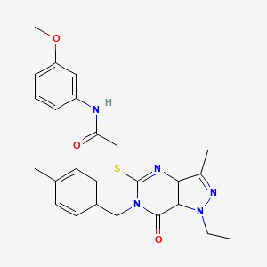molecular formula C25H27N5O3S B6489838 2-({1-ethyl-3-methyl-6-[(4-methylphenyl)methyl]-7-oxo-1H,6H,7H-pyrazolo[4,3-d]pyrimidin-5-yl}sulfanyl)-N-(3-methoxyphenyl)acetamide CAS No. 1358281-70-5
