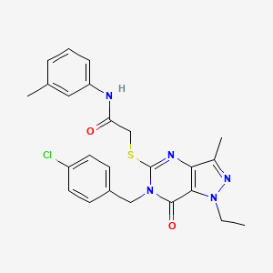 molecular formula C24H24ClN5O2S B6489867 2-({6-[(4-chlorophenyl)methyl]-1-ethyl-3-methyl-7-oxo-1H,6H,7H-pyrazolo[4,3-d]pyrimidin-5-yl}sulfanyl)-N-(3-methylphenyl)acetamide CAS No. 1357972-09-8