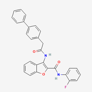 molecular formula C29H21FN2O3 B6489883 3-(2-{[1,1'-biphenyl]-4-yl}acetamido)-N-(2-fluorophenyl)-1-benzofuran-2-carboxamide CAS No. 887877-73-8