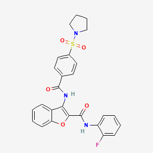 molecular formula C26H22FN3O5S B6489891 N-(2-fluorophenyl)-3-[4-(pyrrolidine-1-sulfonyl)benzamido]-1-benzofuran-2-carboxamide CAS No. 887878-13-9